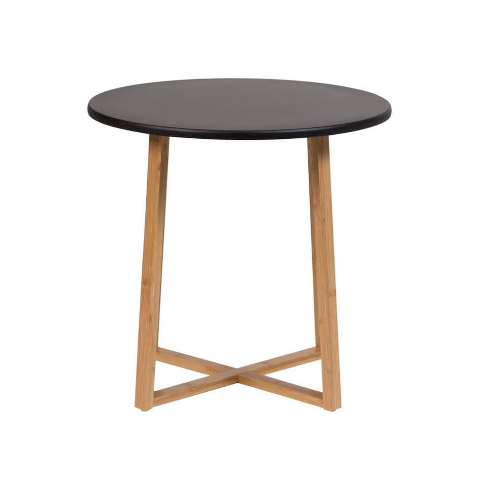 Black Round Bamboo Frame End Table with MDF Top