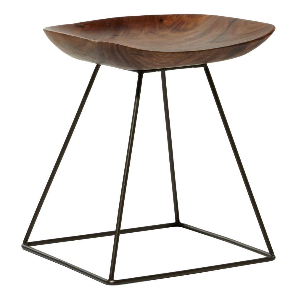 Rustic Brown Metal and Wood Backless Stool, 18"