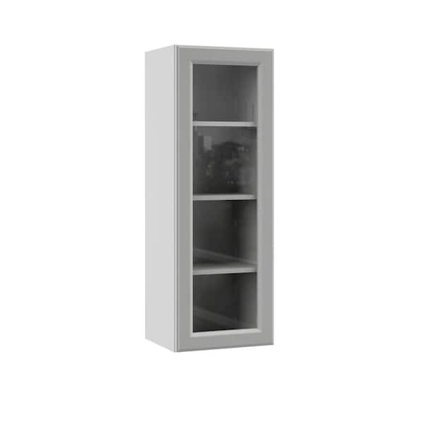Hampton Bay Designer Series Elgin Assembled 15x42x12 in. Wall Kitchen Cabinet with Glass Door in Heron Gray