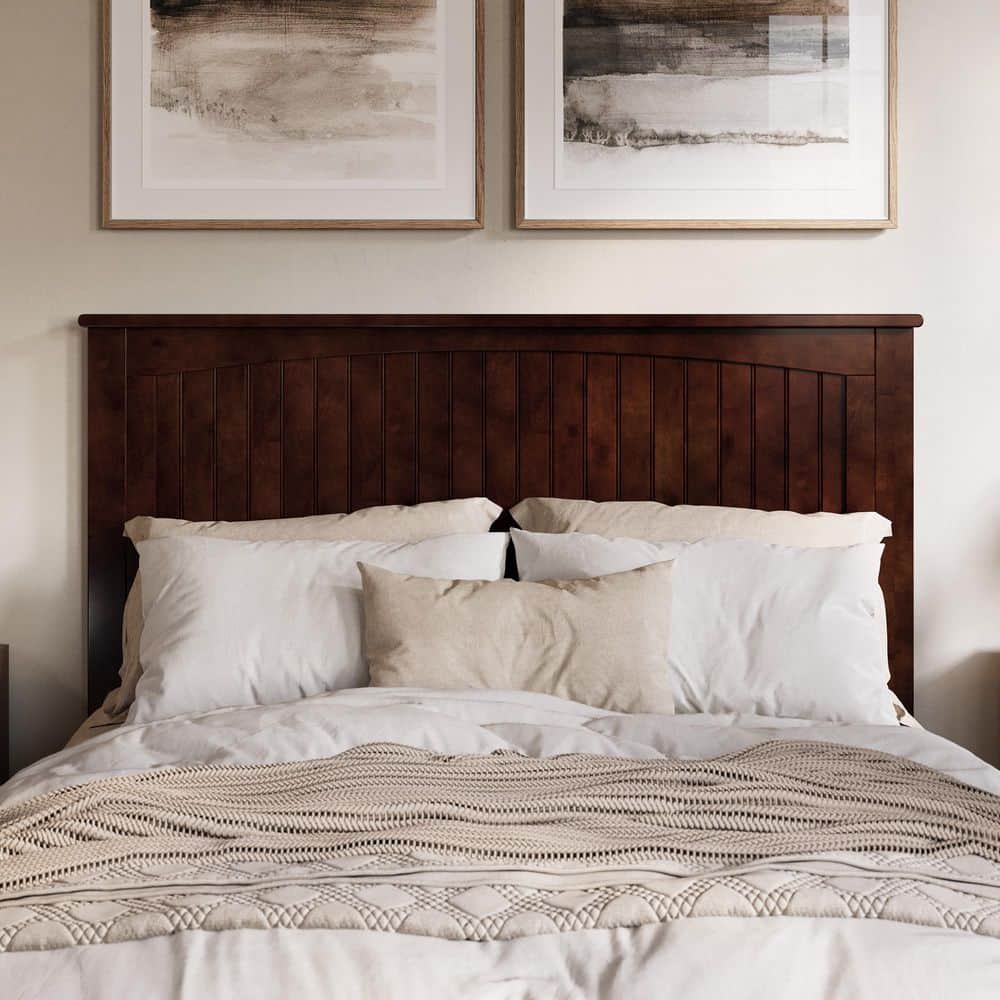 Walnut Queen Solid Wood Low Profile Platform Bed with Headboard and Footboard