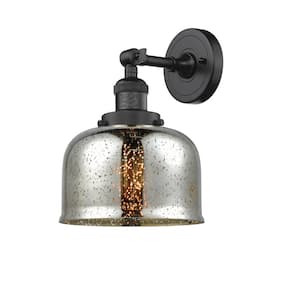 Franklin Restoration Large Bell 8 in. 1-Light Oil Rubbed Bronze Wall Sconce with Silver Plated Mercury Glass Shade