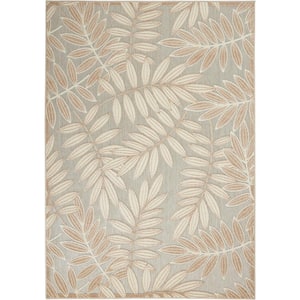 Aloha Natural 4 ft. x 6 ft. Floral Contemporary Indoor/Outdoor Patio Area Rug