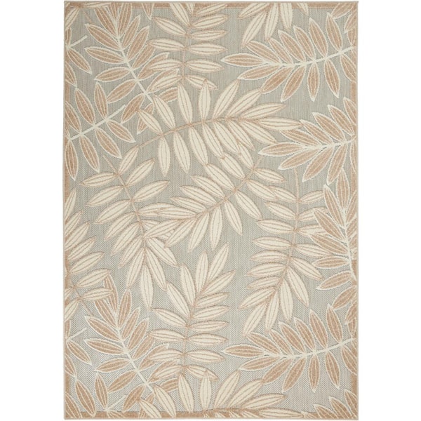 Nourison Aloha Natural 4 ft. x 6 ft. Floral Contemporary Indoor/Outdoor Patio Area Rug