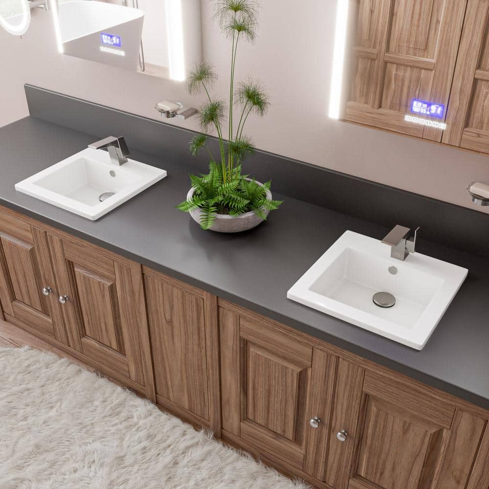 White Ceramic Square Drop-In Bathroom Sink with Overflow