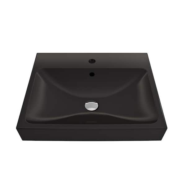 BOCCHI Scala Arch 23.75 in. 1-Hole Matte Black Fireclay Rectangular Wall-Mounted Bathroom Sink