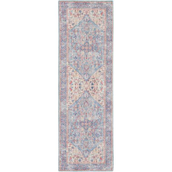 Nourison 57 Grand Machine Washable Blue/Multi 2 ft. x 8 ft. Bordered Traditional Kitchen Runner Area Rug