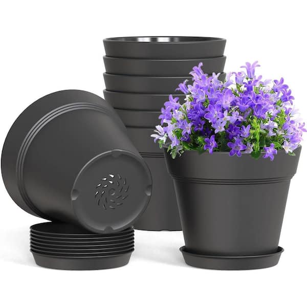 Cubilan Plastic Plant Pots with Drainage Holes and Trays, Seedling Starter  Planters, Black, 8-Pack (4 in. W x 3.4 in. H) Jkzzc70063