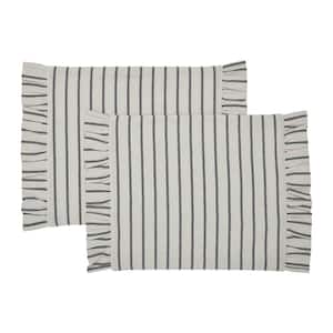 Kaila 19 in. W x 13 in. H Blue Cotton Ticking Stripe Ruffled Placemat (Set of 2)