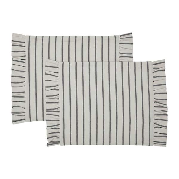 VHC BRANDS Kaila 19 in. W x 13 in. H Blue Cotton Ticking Stripe Ruffled Placemat (Set of 2)