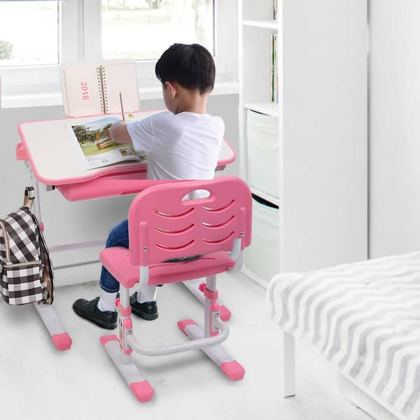 Costway Kids Desk and Chair Set Study Writing Workstation with Hutch &  Bulletin Board Pink