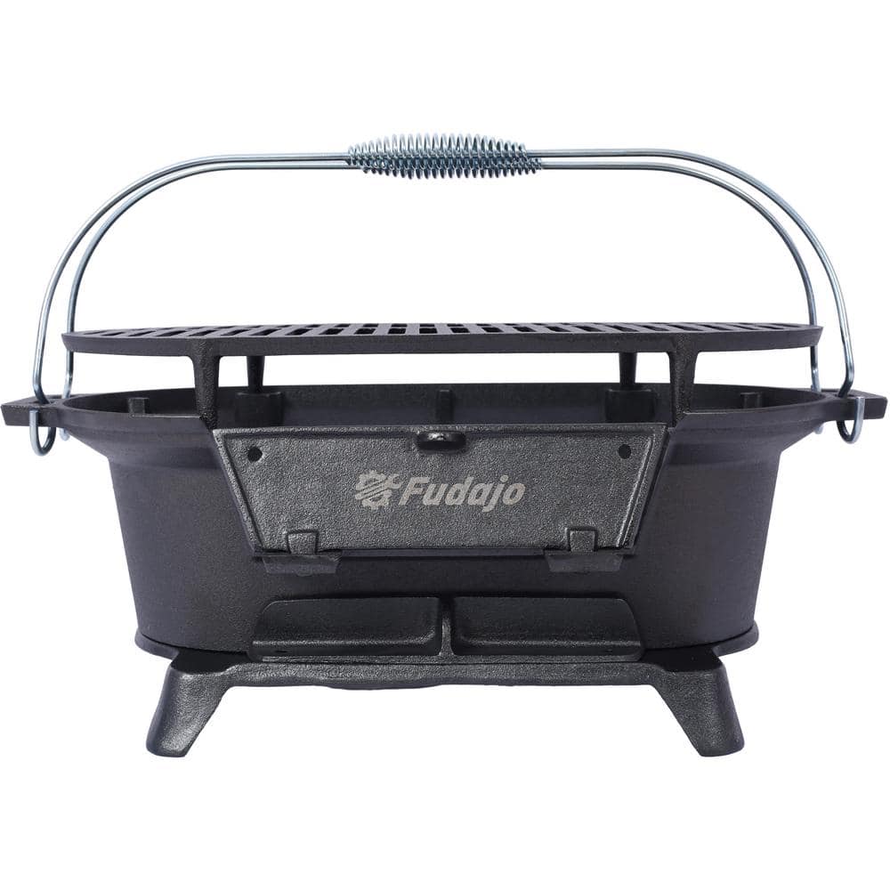 COOLSHARK Outdoor BBQ Portable Charcoal Grill Oval Cast Iron Grill
