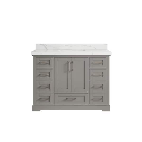 Willow Collections Boston 60 in. W x 22 in. D x 36 in. H Double Sink Bath Vanity in Elephant Gray with 2 in. Calacatta Quartz Top