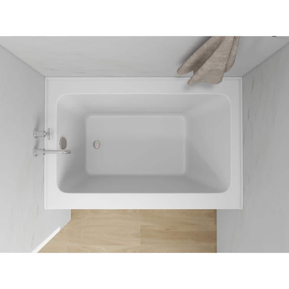 White Acrylic Alcove Soaking Bathtub with Brushed Nickel Drain