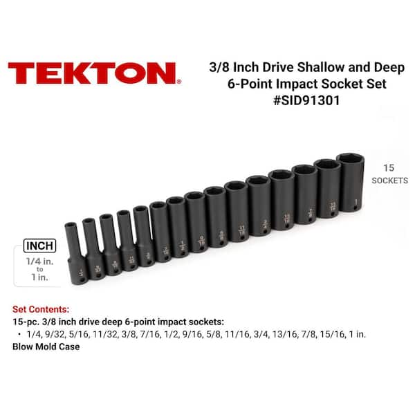 3/8 in. Drive Deep 6-Point Impact Socket Set, 15-Piece (1/4 in. - 1 in.) - Case