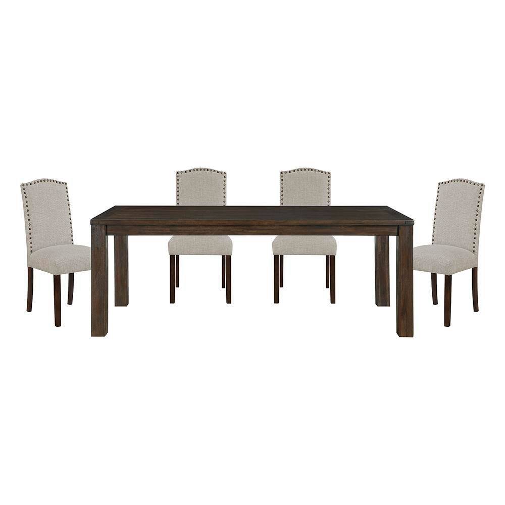 Myrna 5 Piece Rectangular Wood Top Dining Table Set with Taupe Textured Upholstered Seats 4