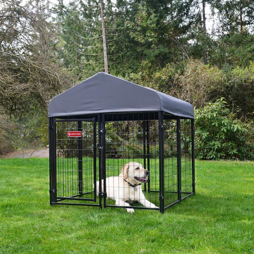 Gray Steel Frame Dog Kennel with Waterproof Canopy Roof