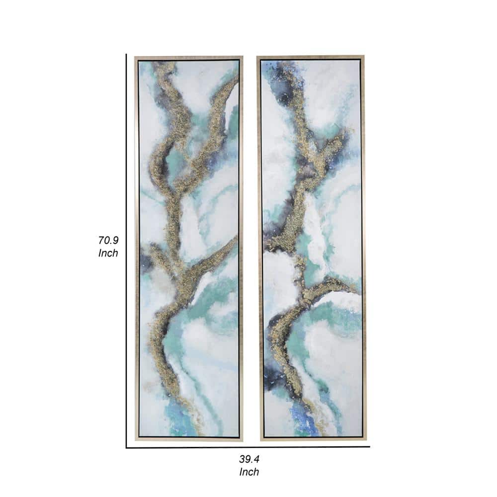 Tall Blue and Gold Abstract Canvas Wall Art Set