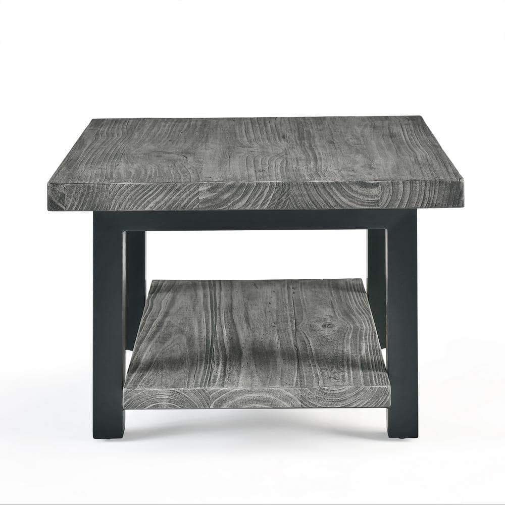 31" Slate Gray Pine Wood and Metal Square Coffee Table
