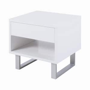 22 in. Glossy White Rectangle Wood End Table with Shelf