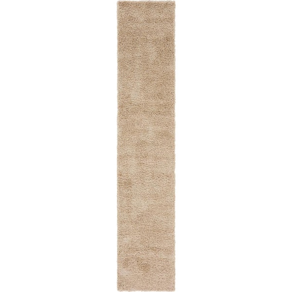 Unique Loom Solid Shag Taupe 13 ft. Runner Rug