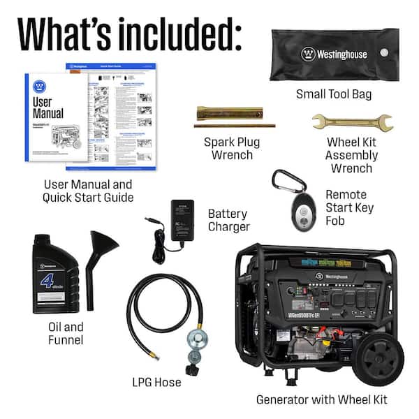 Westinghouse WGEN9500TFC EFI 50 State Remote Electric Start 12500 / 9500 -Watt Tri fuel Portable Generator