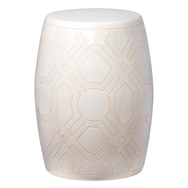 Emissary Labyrinth 18 in. H White Round Ceramic Garden Stool
