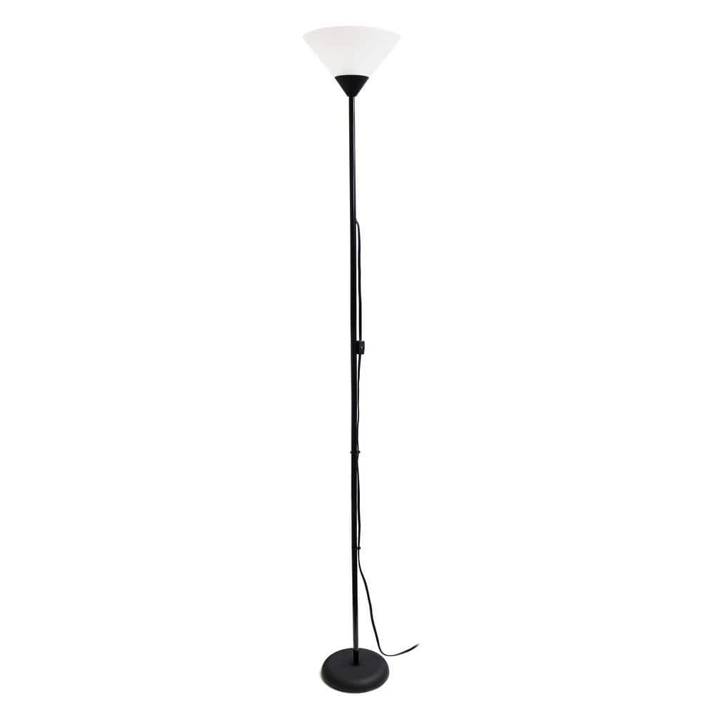 Adjustable Black Metal Torchiere Floor Lamp with White Shade