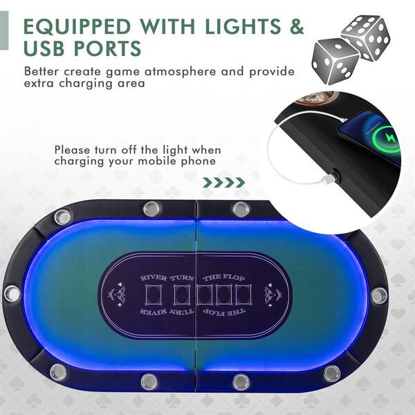Nuveti Texas Poker Table Mat - 63x31 Inch Foldable Anti-Slip Game Mat For 8-10 Players
