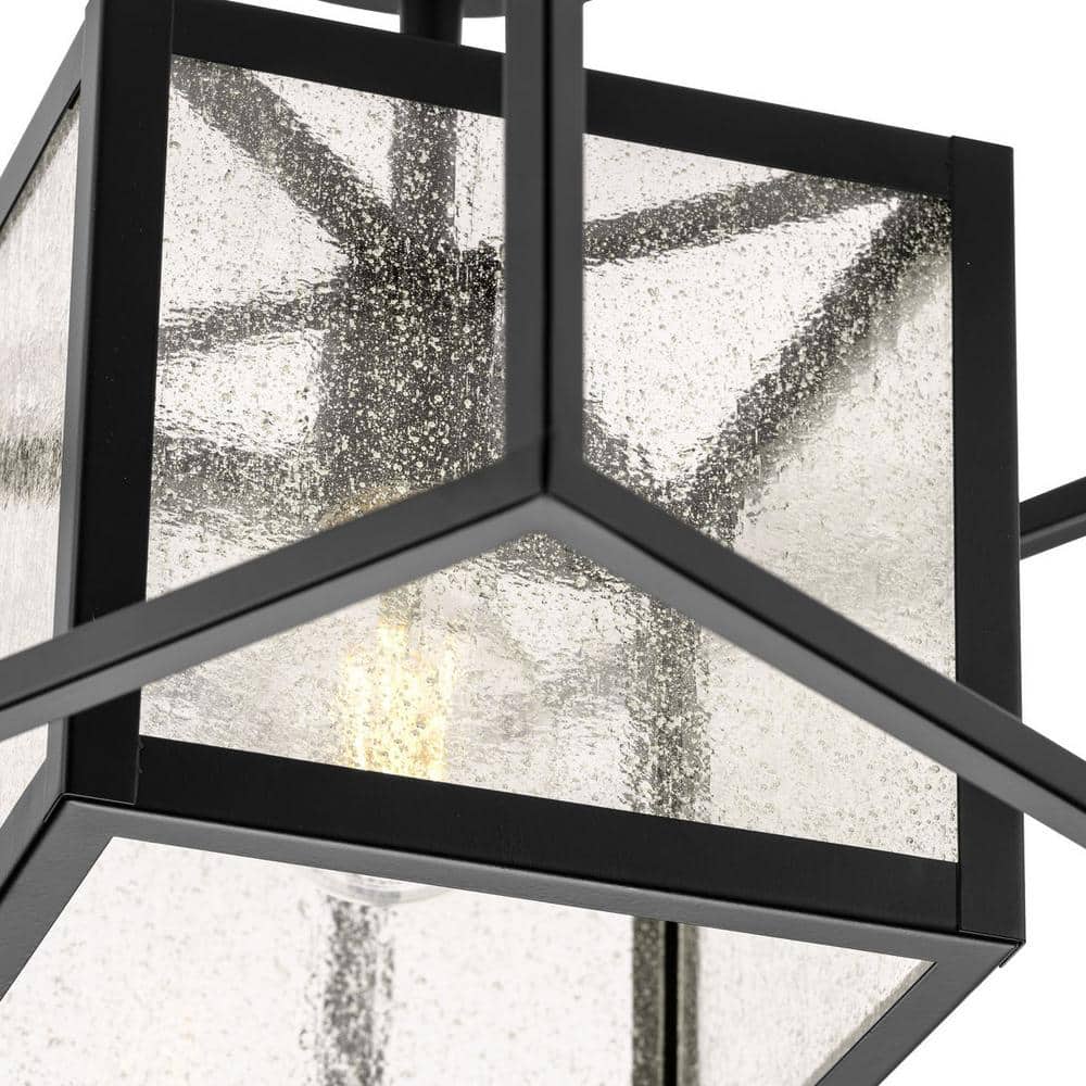 Matte Black Glass Outdoor Semi Flush Mount Light