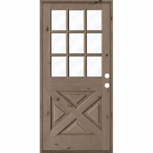 32 in. x 80 in. Knotty Alder X-Panel Left-Hand/Inswing 1/2 Lite Clear Glass BEHR Weathered Gray Wood Prehung Front Door