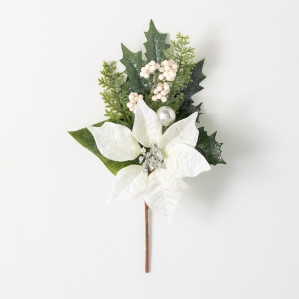 SULLIVANS 16 in. H Artificial White Poinsettia Pick