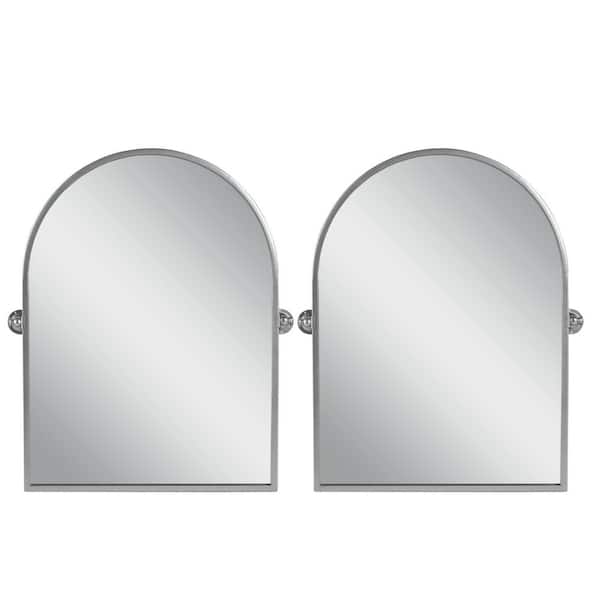 NEUTYPE 24 in. W x 36 in. H Arched Metal Framed Pivoted Wall Vanity Mirror 2-Pieces