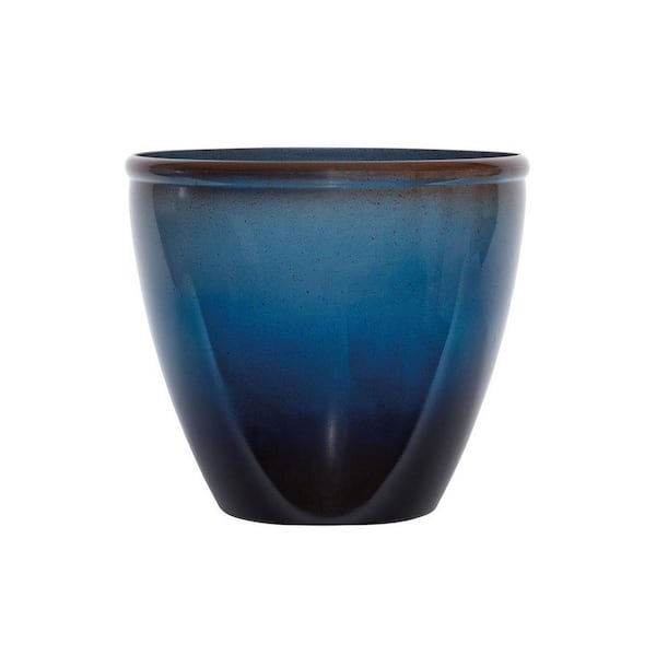 Suncast Suncast Seneca 16 in. Blue and Brown Ombre Decorative Durable Resin Planter