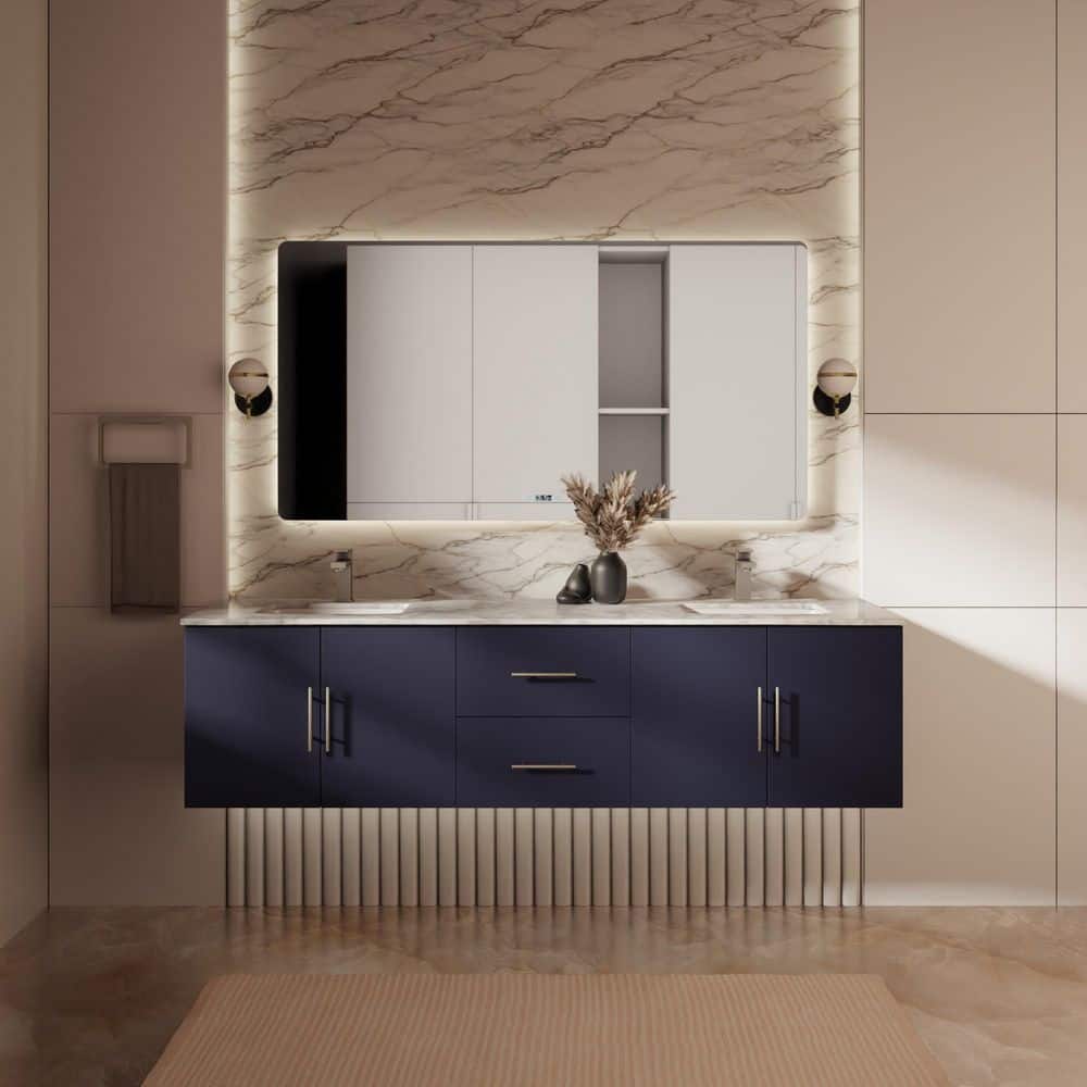 Lexora Geneva 72 in. W x 22 in. D Navy Blue Double Bath Vanity