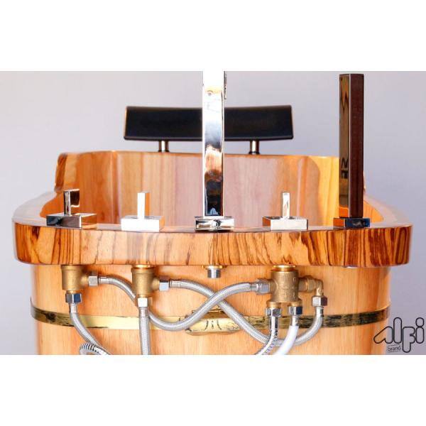 Natural Wood Freestanding Soaking Bathtub with Chrome Faucet