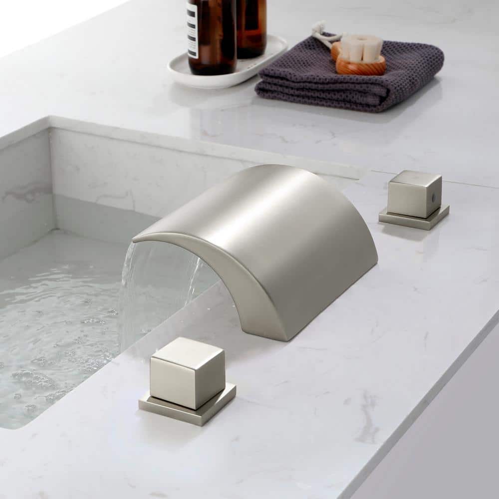 Brushed Nickel Waterfall Widespread 2-Handle Bathroom Faucet