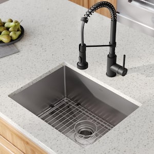 Standart PRO 23 in. Undermount Single Bowl 16 Gauge Stainless Steel Kitchen Sink with Faucet in Matte Black