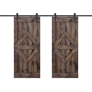 Diamond 48 in. x 84 in. Fully Set Up Dark Brown Finished Pine Wood Sliding Barn Door with Hardware Kit