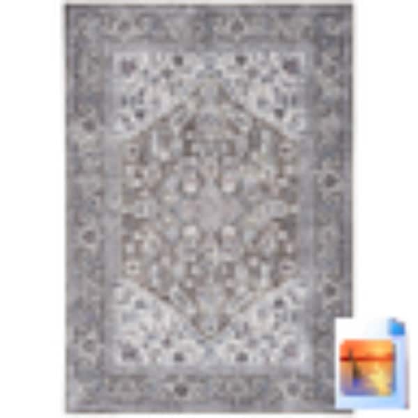 6' X 9' Gray Ivory and Blue Floral Distressed Washable Area Rug