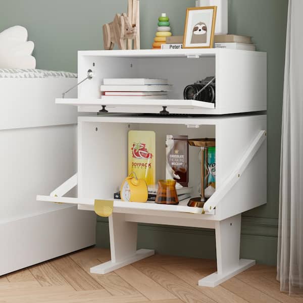 【中古】 &New Robot side table,white FUFU&GAGA 2-Drawer White Nightstands with Robot Shape, 360