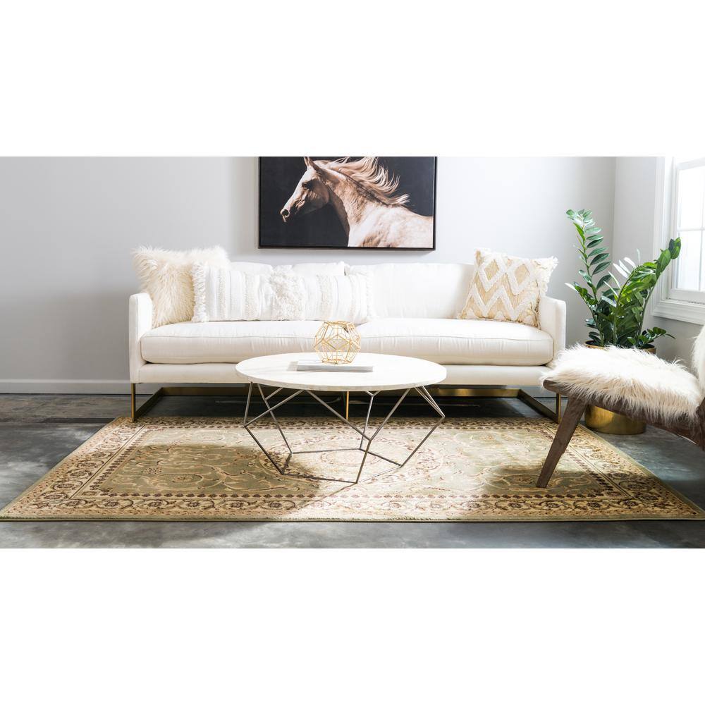 Versailles Light Green Synthetic Floral Rectangular Rug 2'2" x 3'1"