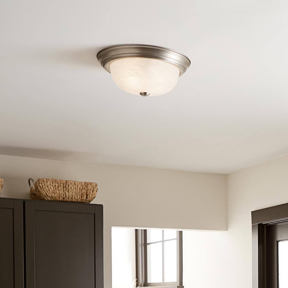 Brushed Nickel 13.25" Flush Mount Light with Alabaster Glass