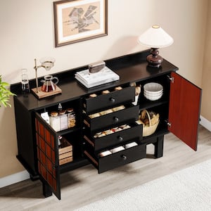 Ahlivia Black Engineered Wood 50 in. Sideboard Buffet Cabinet with Adjustable Shelves and 4-Drawers