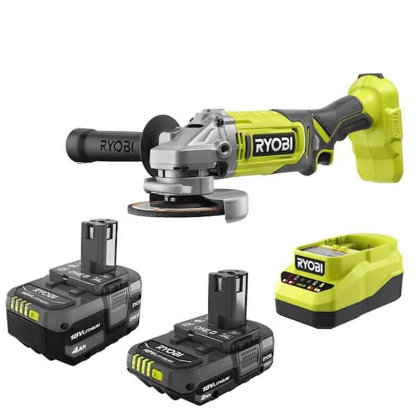 ONE+ 18V Lithium-Ion Kit with 2.0 Ah and 4.0 Ah Batteries, Charger, and ONE+ 18V Cordless 4-1/2 in. Angle Grinder