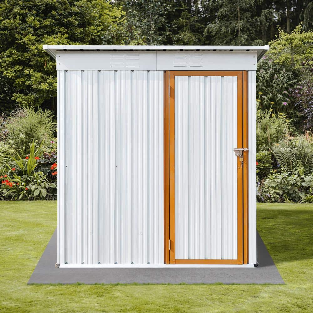 4.05 ft. W x 5.4 ft. D Metal Garden Sheds Outdoor Storage Sheds White ...