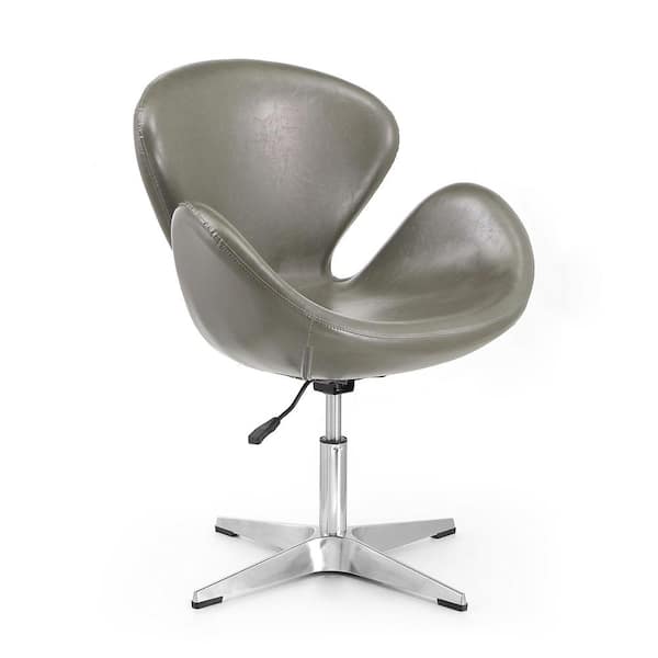 Manhattan Comfort Raspberry Modern Pebble and Polished Chrome Faux Leather Upholstered Accent Arm Chair with Swivel