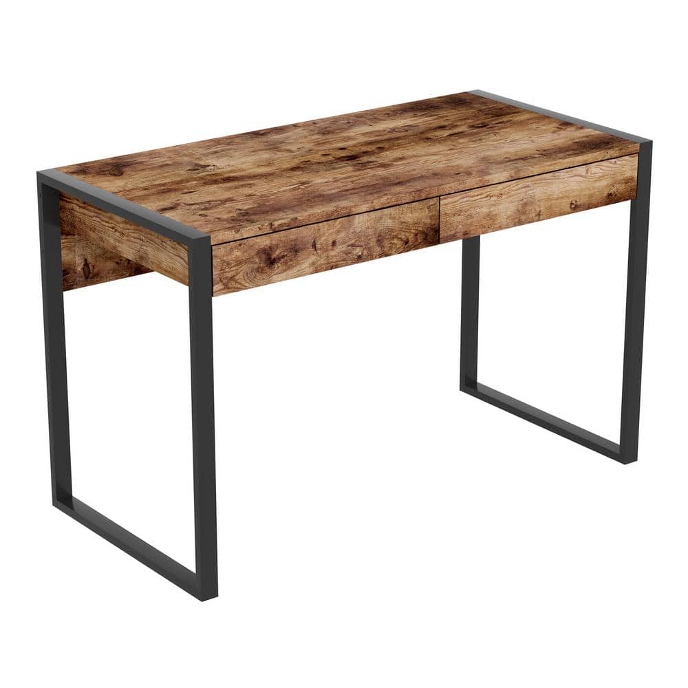 Hand Made wood desk with metal 3 pronged legs - wood stained dark oak  120x60cm