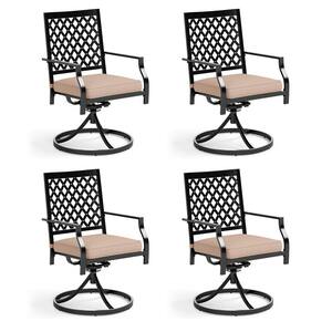 PHI VILLA Black Metal Elegant Patio Outdoor Dining Swivel Chair with ...