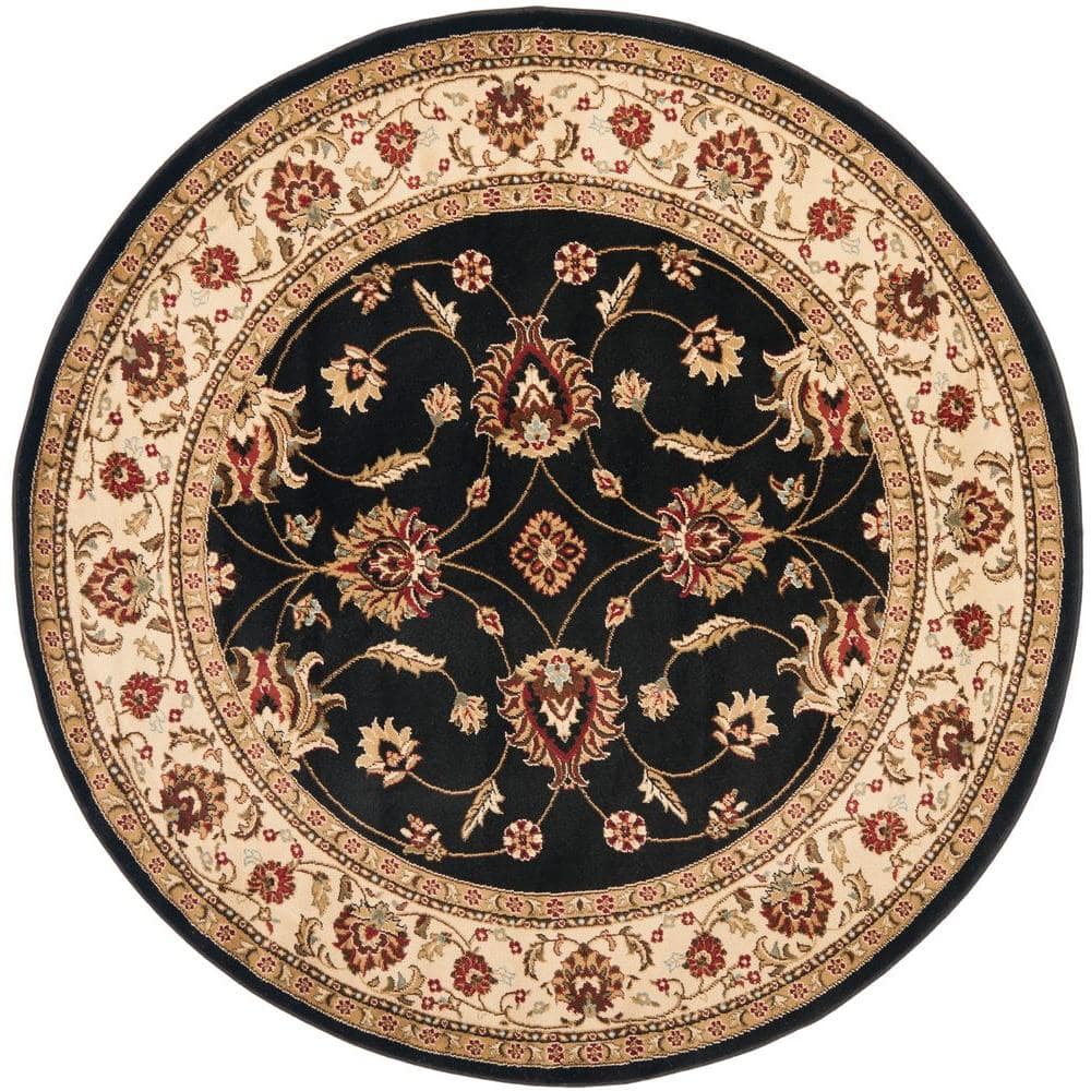 SAFAVIEH Lyndhurst Black/Ivory 5 ft. x 5 ft. Round Geometric Floral ...