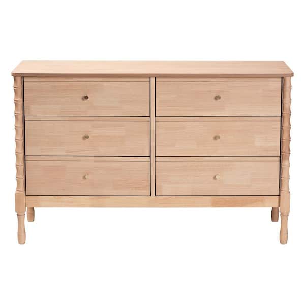 Baxton Studio Laurent Beech Brown Wood 6-Drawer 49.8 in. Dresser 